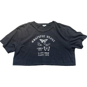 Garage Black Grateful Heart Butterfly Cropped Graphic T-Shirt Size Medium